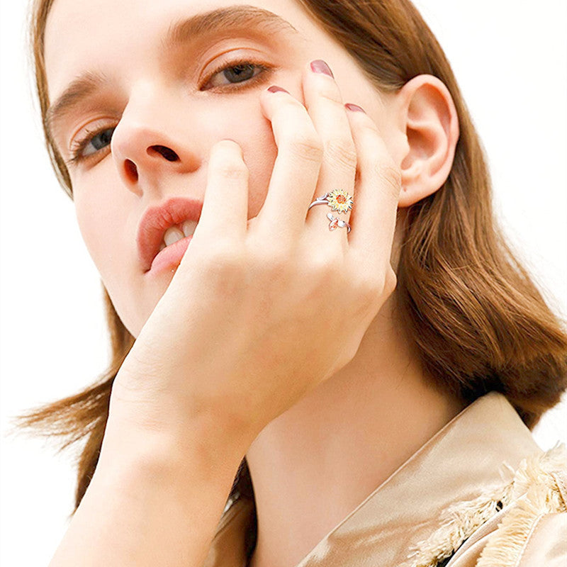 925 Silver Adjustable Floral Ring – INS Style