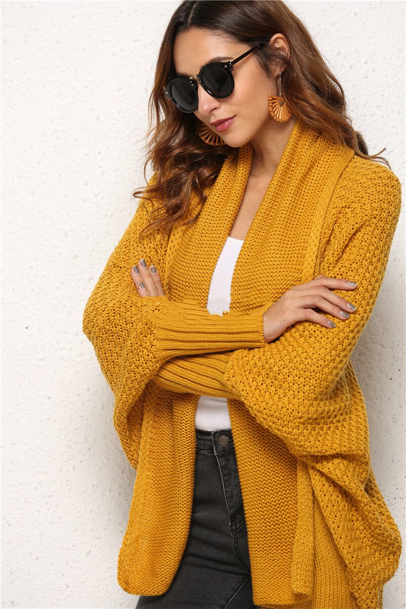 Irregular Hollow Knit Bat Sleeve Cardigan – European & American Style Sweaters & loungewear VAYORK STARS Yellow L