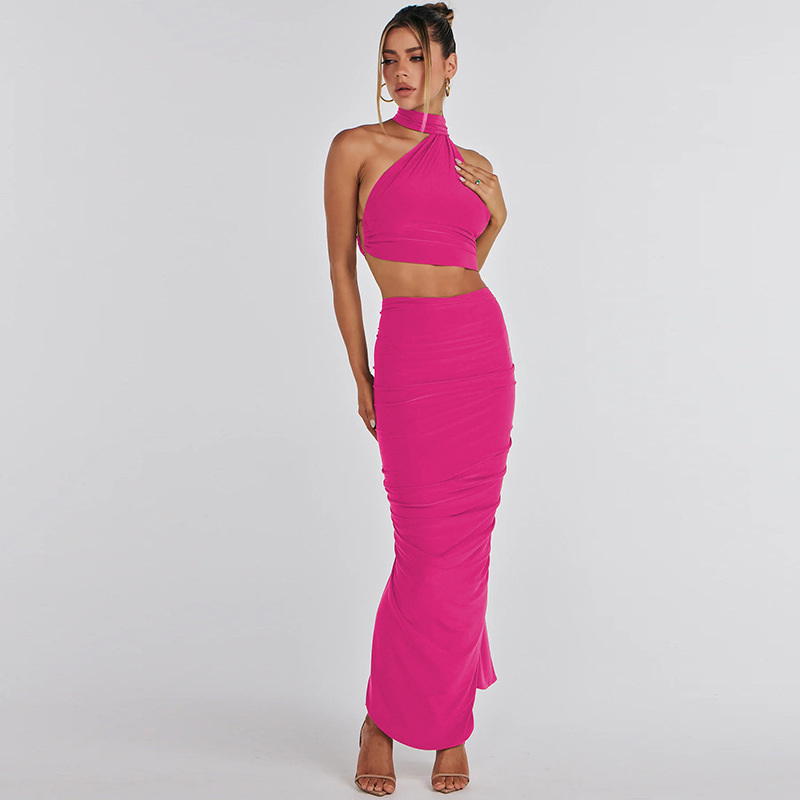 Backless Tube Top & Pleated Skirt Set Two-Piece