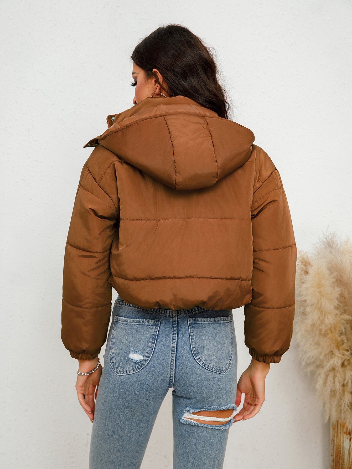 Hooded Short Cotton Solid Jacket