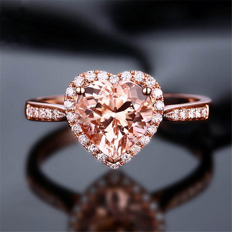 Gold Orange Diamond Heart Shaped Ring