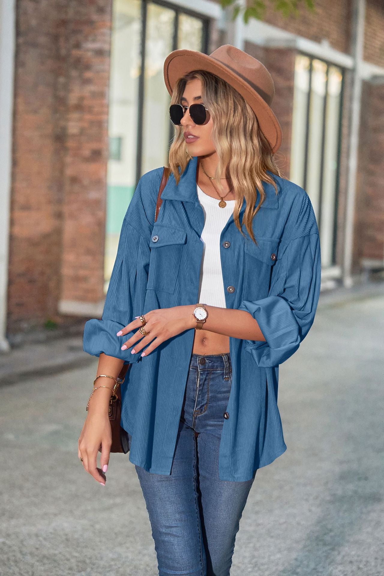 Loose Corduroy Shirt Lantern Sleeve