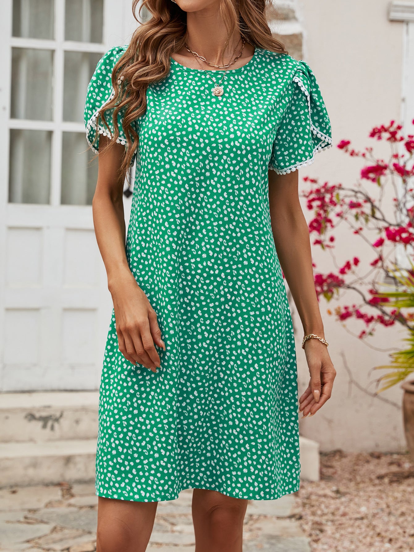 Round Neck Tassel Lace Dress Tulip Sleeve