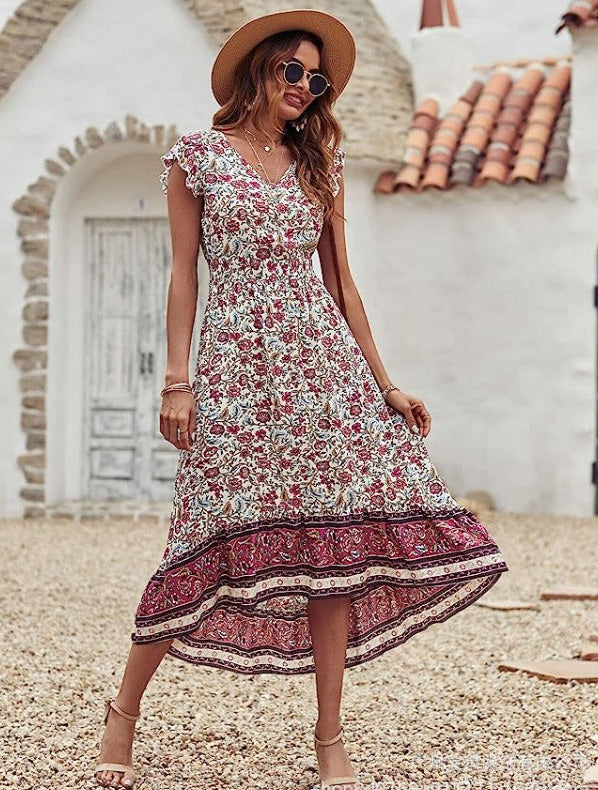 Loose V-Neck Flounce Dress