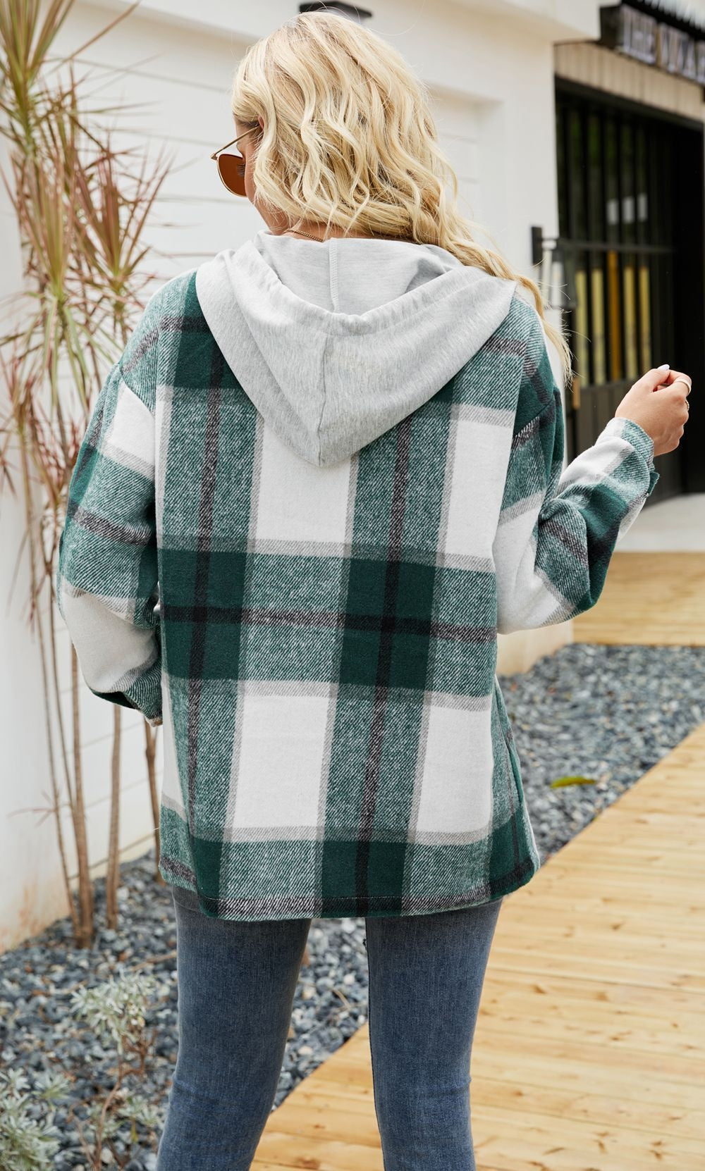 Plaid Hooded Coat Casual Loose Shirt Jacket