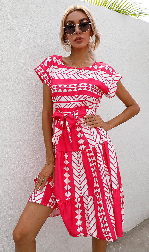 Round Neck Short Sleeve Dress One-Piece
