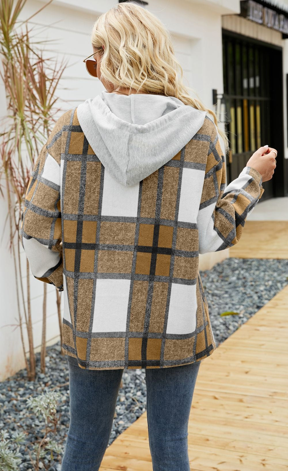 Plaid Hooded Coat Casual Loose Shirt Jacket