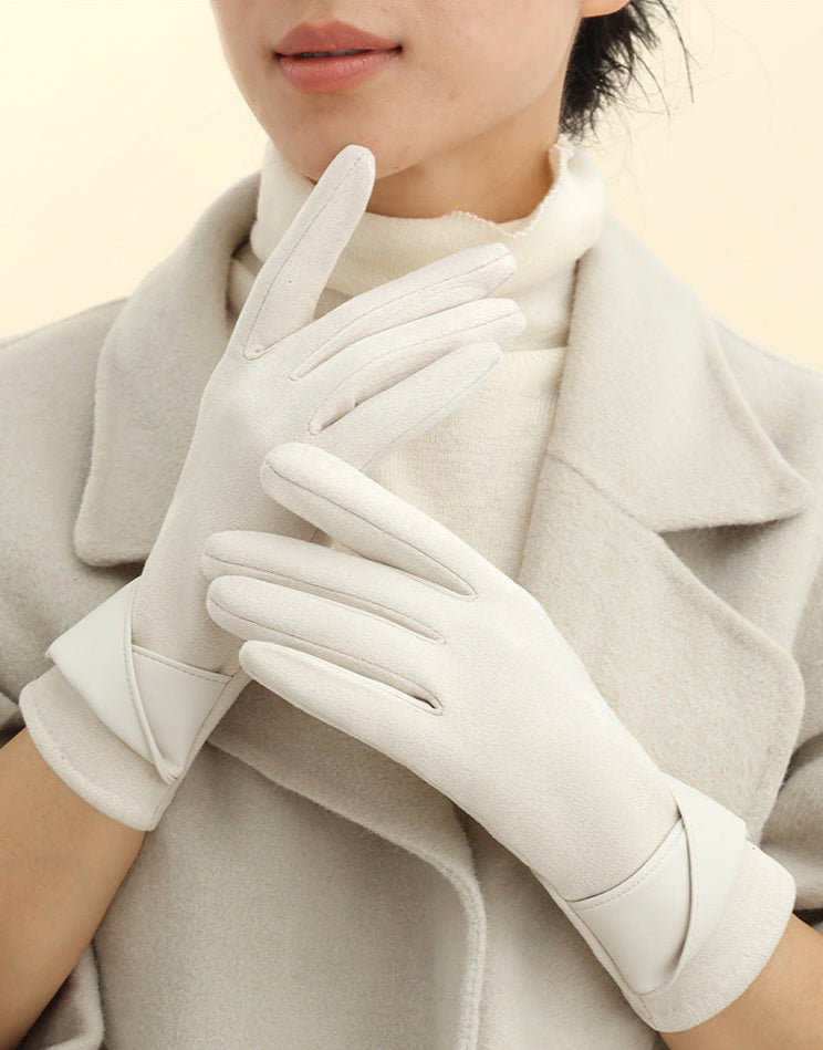 Fleece-Lined Bow Winter Gloves