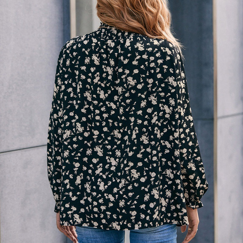 High Neck Ruffle Sleeve Blouse
