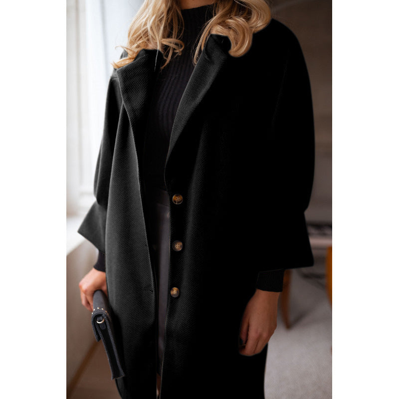 Three-quarter Sleeves Suit Collar Woolen Coat Coat