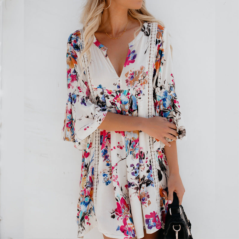 V-neck Flowers Sleeve Blouse