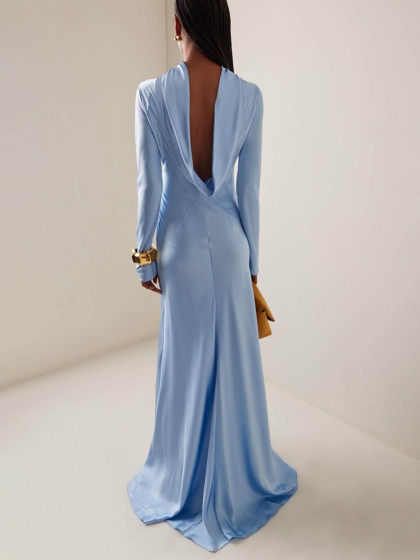 Satin Open-back Long-sleeved Maxi Dress Dresses VAYORK STARS