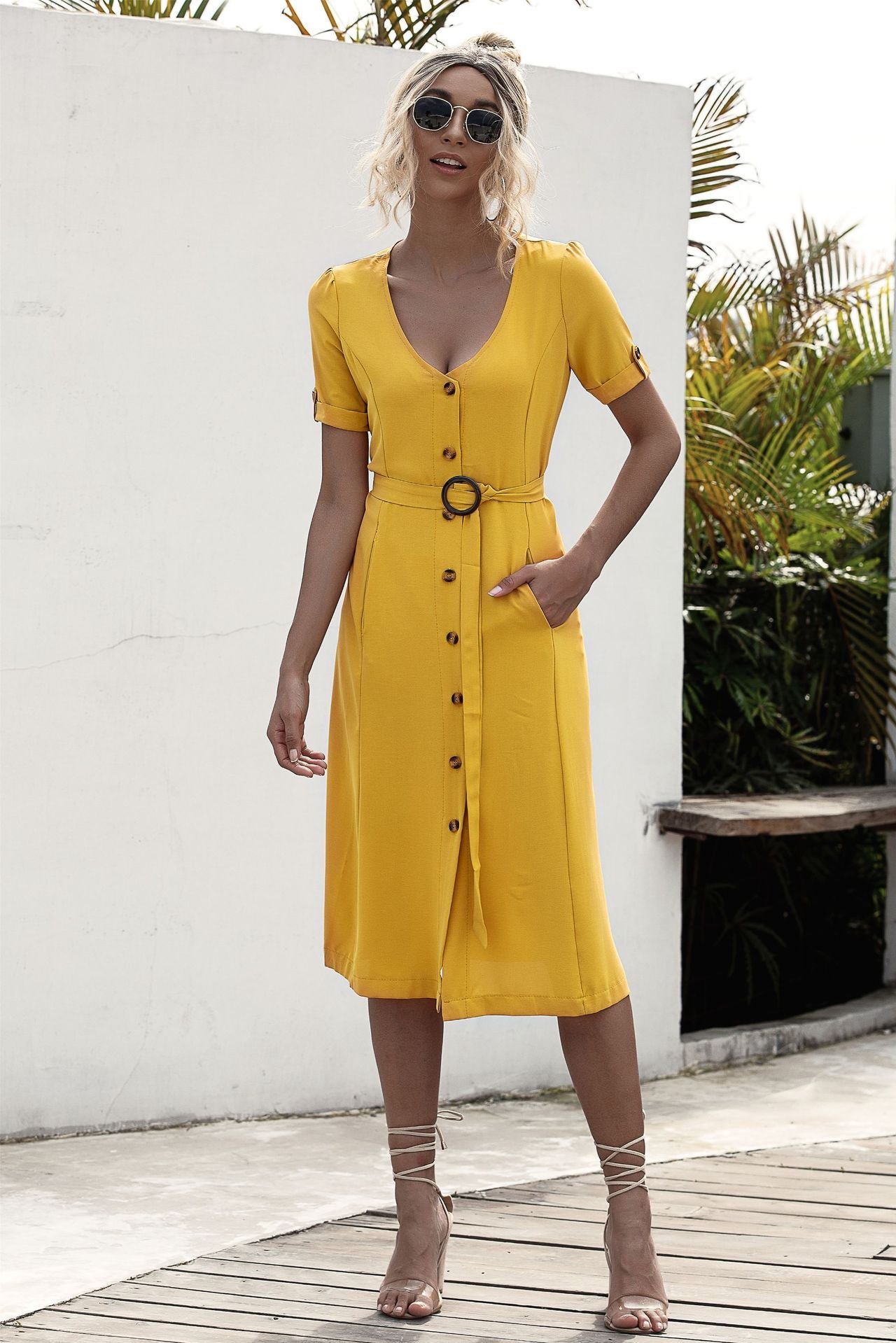 Lace-Up Button Dress