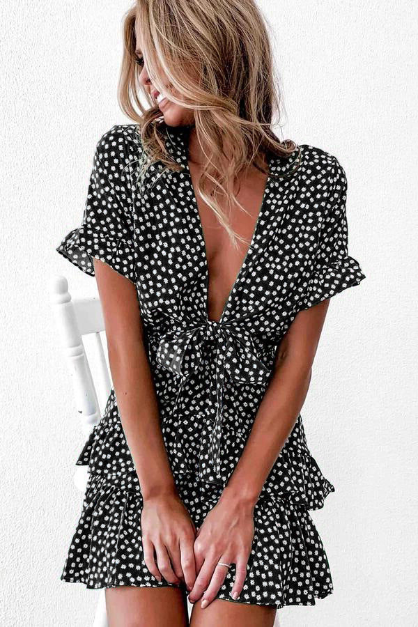 Floral Ruffled Short Sleeve Dress