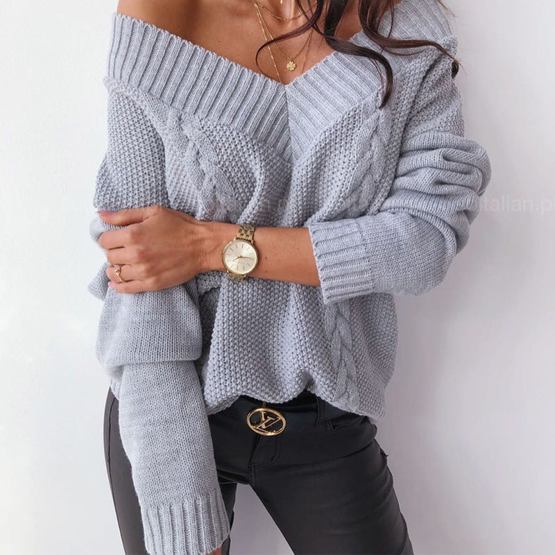 V-Neck Cardigan Sweater Off-Shoulder Sweater