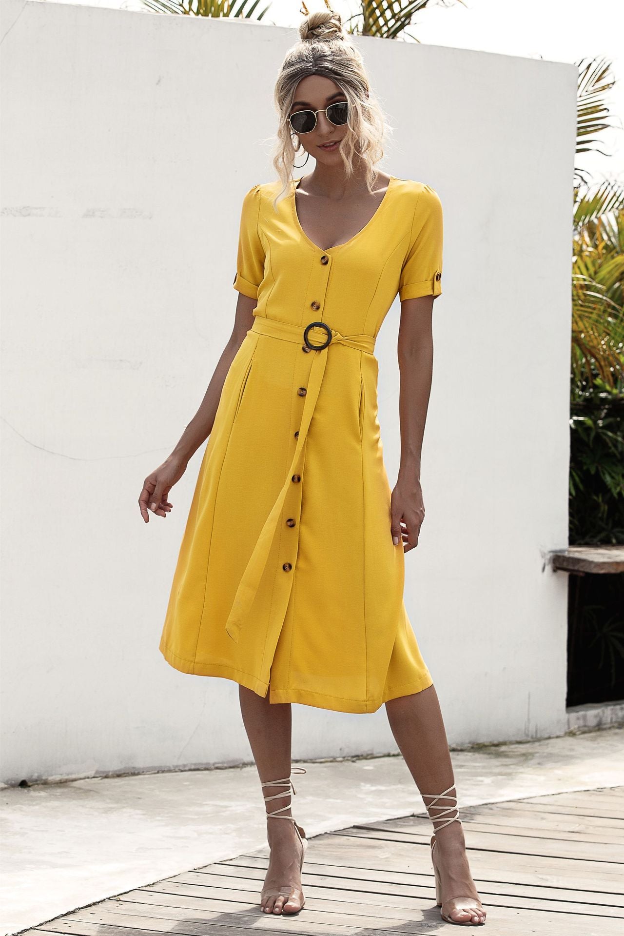 Lace-Up Button Dress