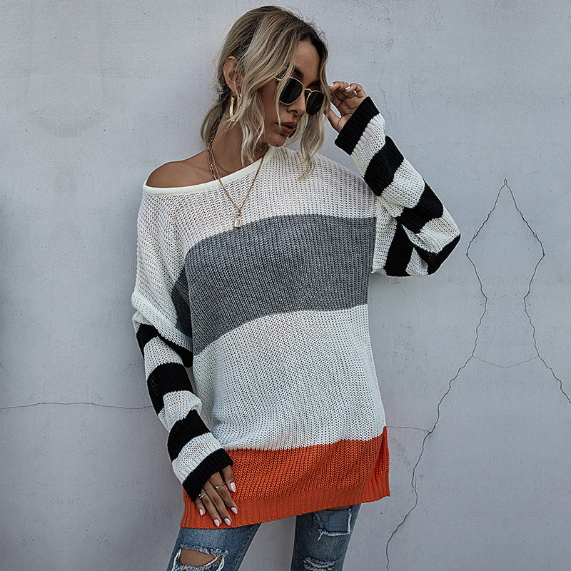 Striped Round Neck Knitted Sweater