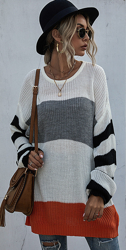 Striped Round Neck Knitted Sweater