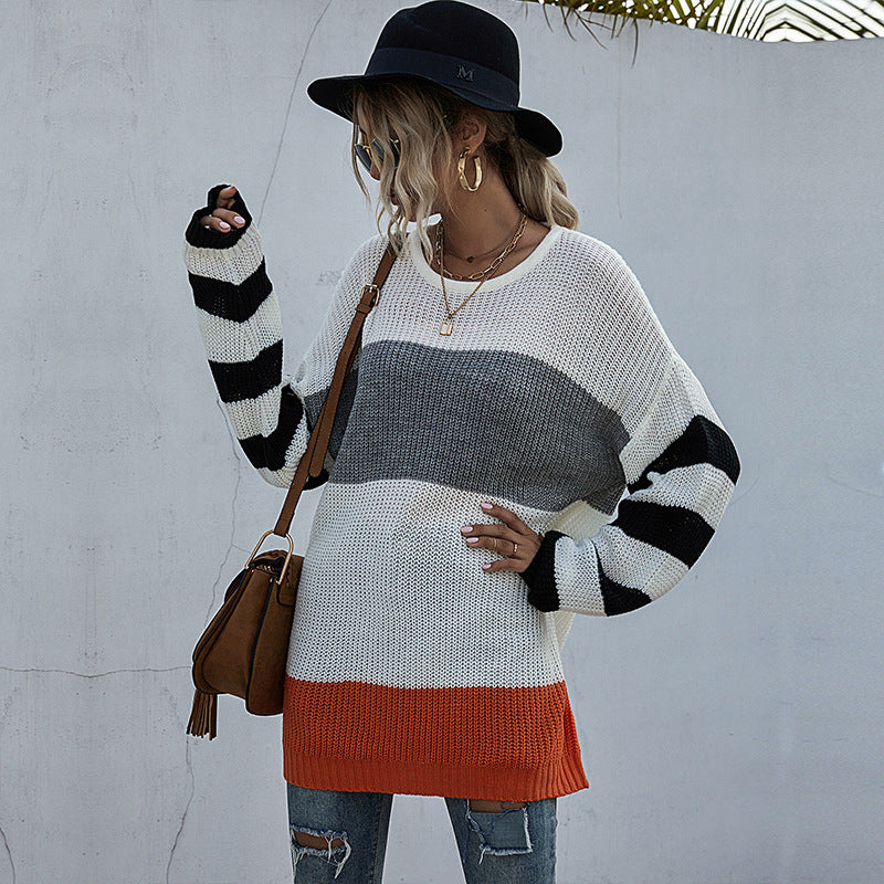 Striped Round Neck Knitted Sweater