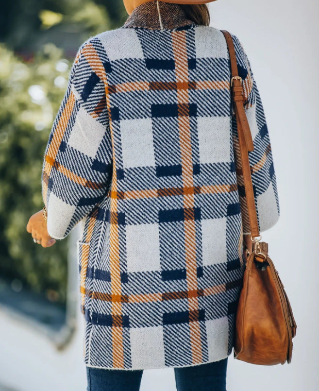 Plaid Pocket Loose Cardigan Jacket Cozy