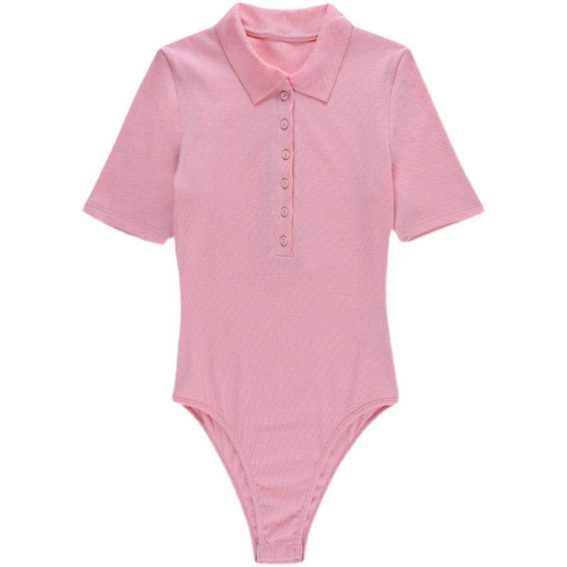 Polo Neck Short Sleeve One-Piece T-Shirt