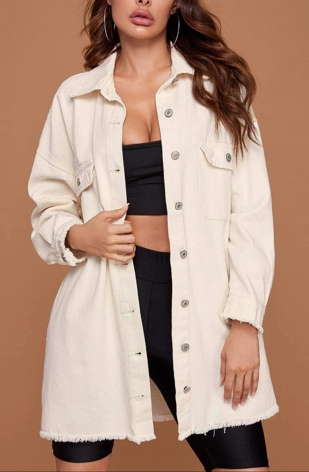 Long Sleeve Denim Shirt Jacket Mid