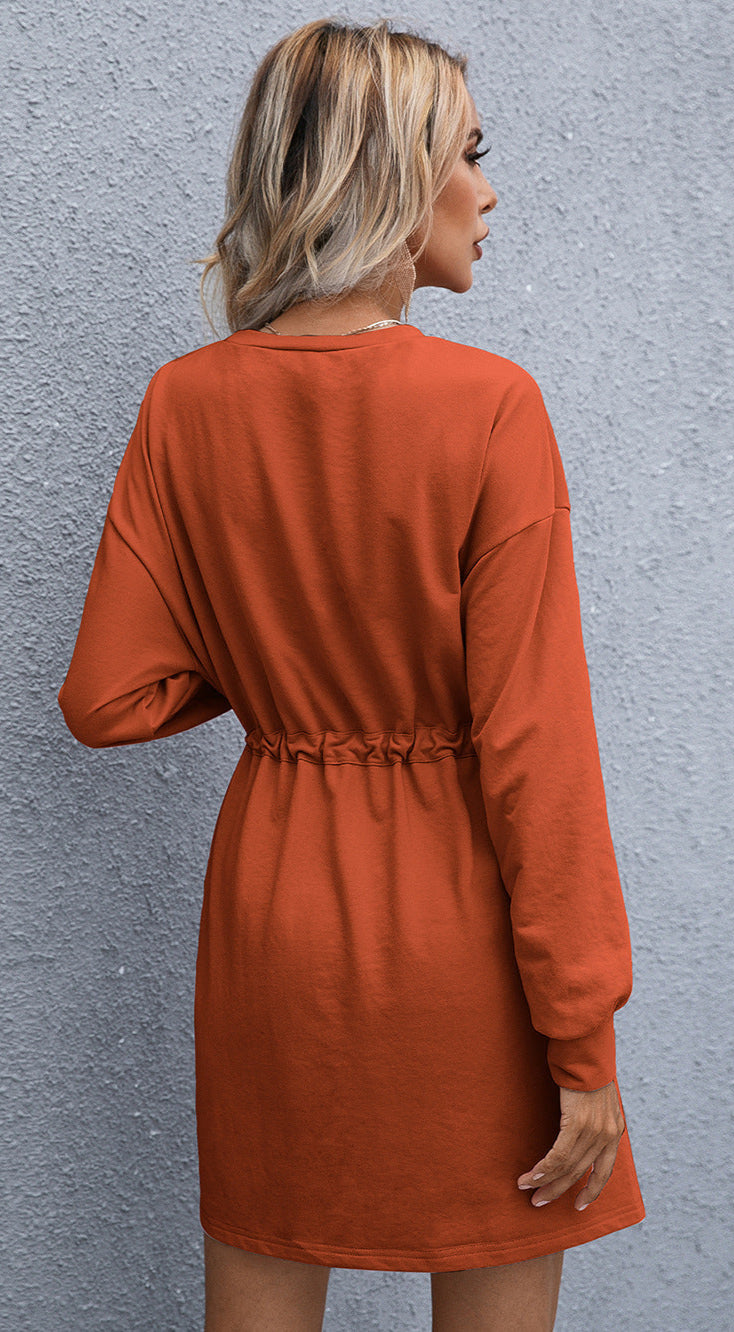 Women's Elegant Round Neck Long Sleeve Loose Dress