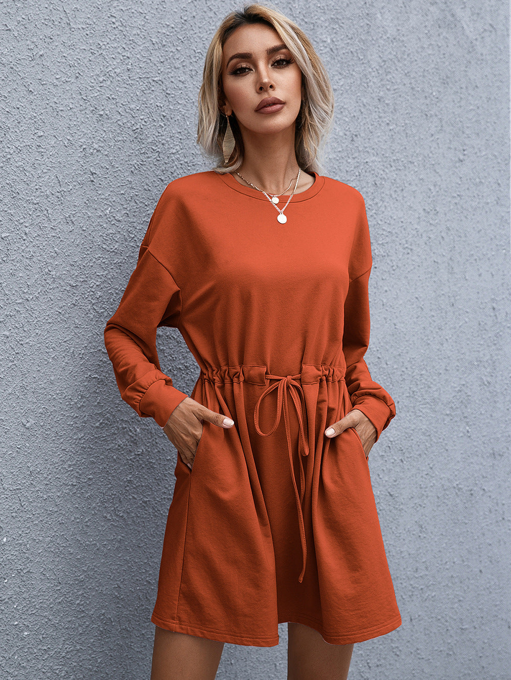 Women's Elegant Round Neck Long Sleeve Loose Dress