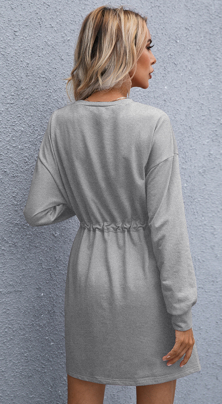 Women's Elegant Round Neck Long Sleeve Loose Dress