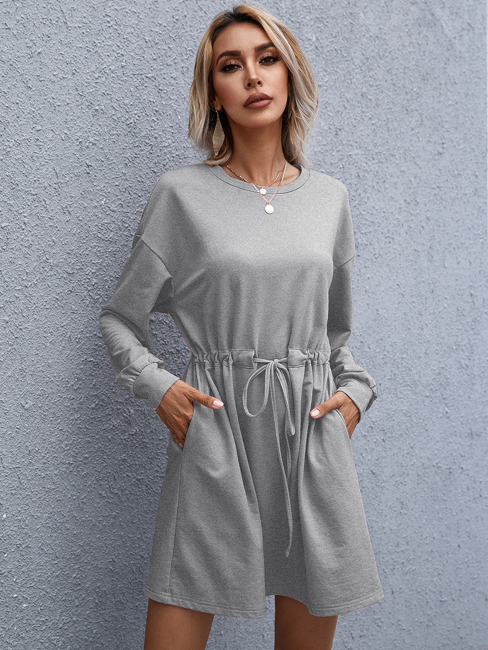 Women's Elegant Round Neck Long Sleeve Loose Dress