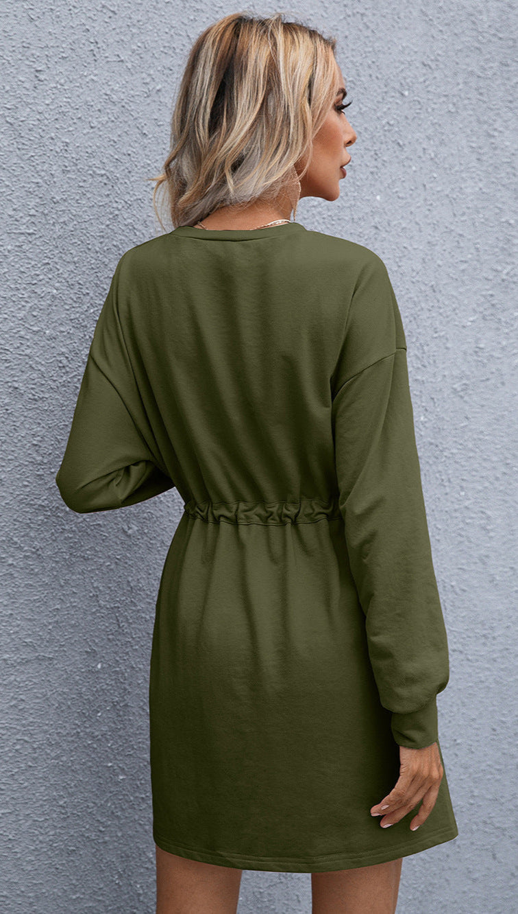 Women's Elegant Round Neck Long Sleeve Loose Dress