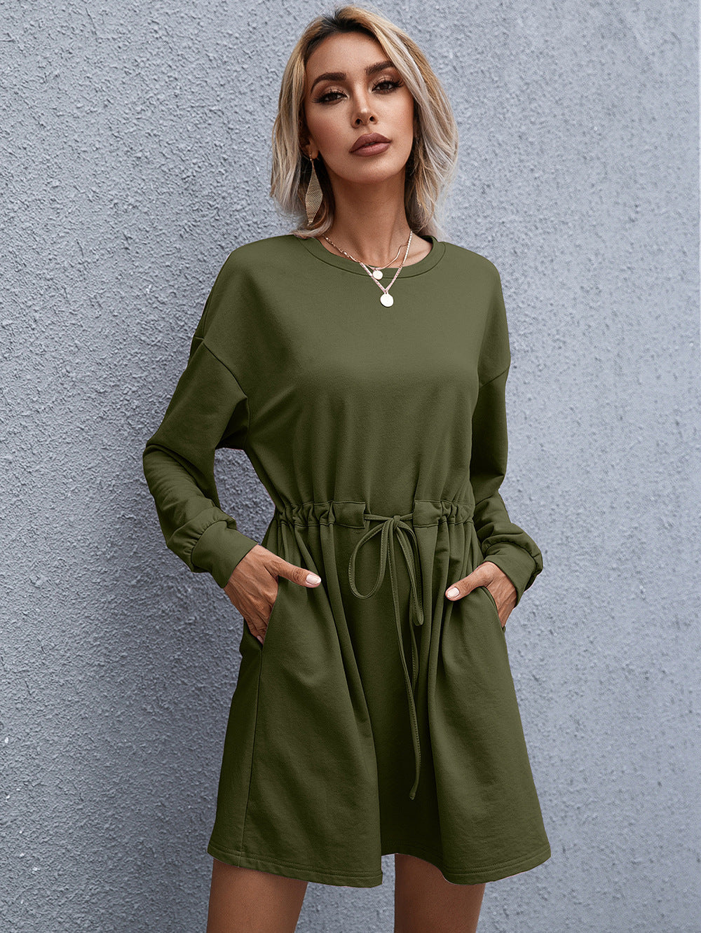 Women's Elegant Round Neck Long Sleeve Loose Dress