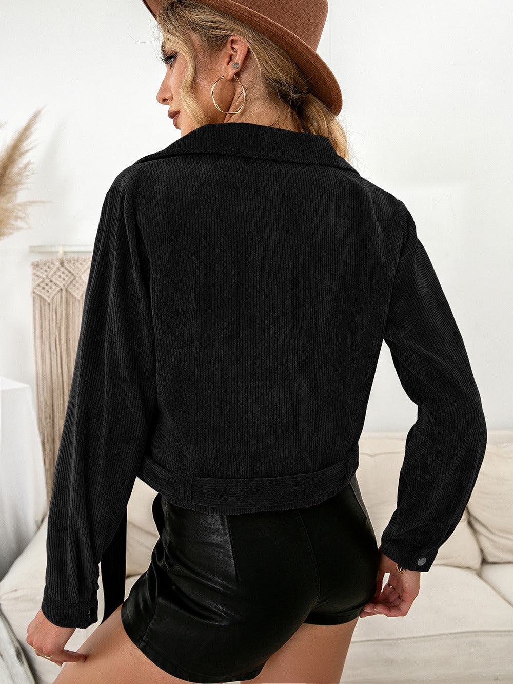 Corduroy Casual Side Zip Short Jacket Coat Top