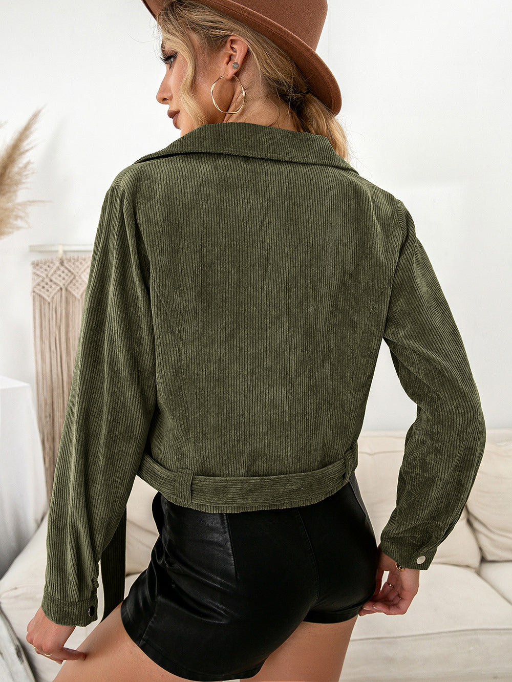 Corduroy Casual Side Zip Short Jacket Coat Top