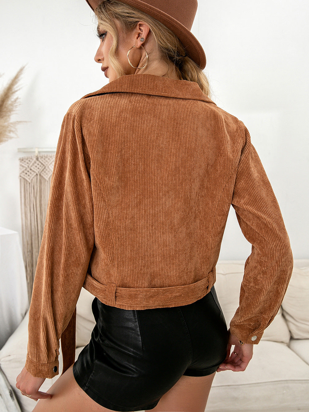 Corduroy Casual Side Zip Short Jacket Coat Top