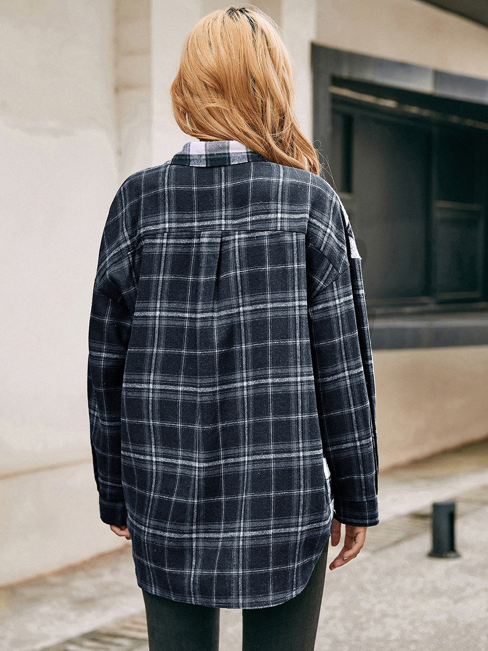 Single-Breasted Plaid Shirt Jacket