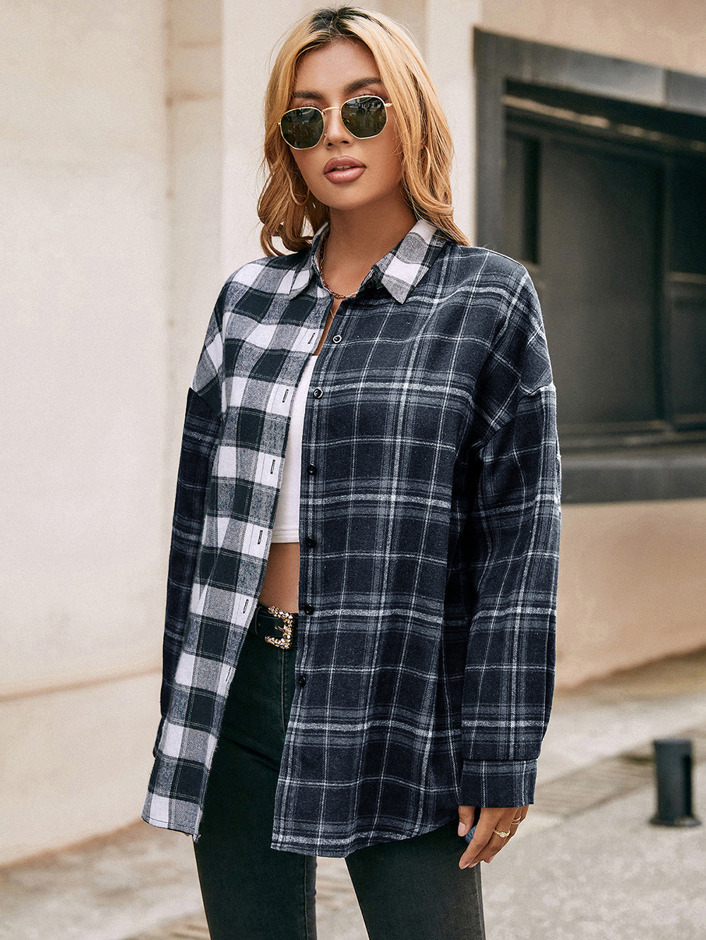 Single-Breasted Plaid Shirt Jacket