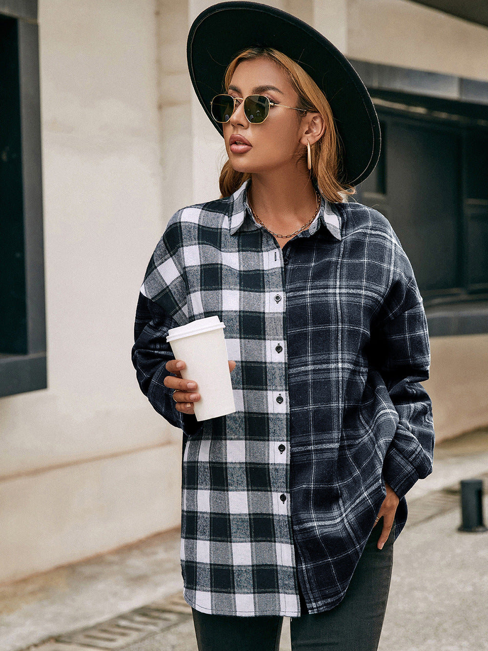 Single-Breasted Plaid Shirt Jacket