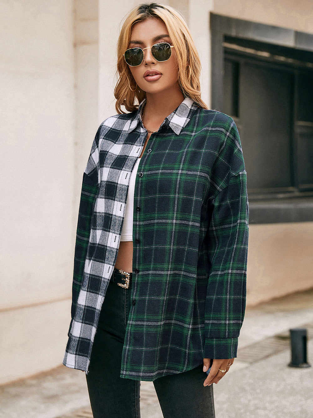 Single-Breasted Plaid Shirt Jacket
