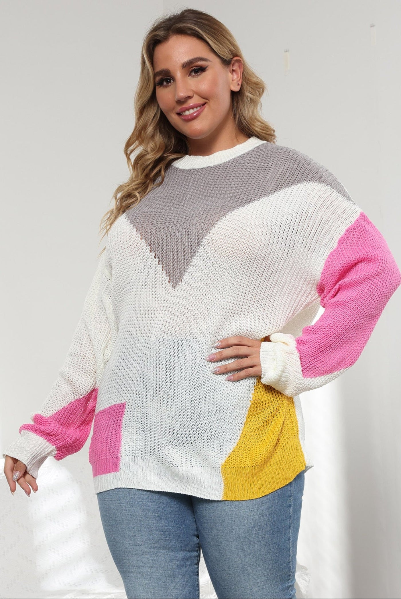Plus Size Contrast Stitching Pullover Sweater