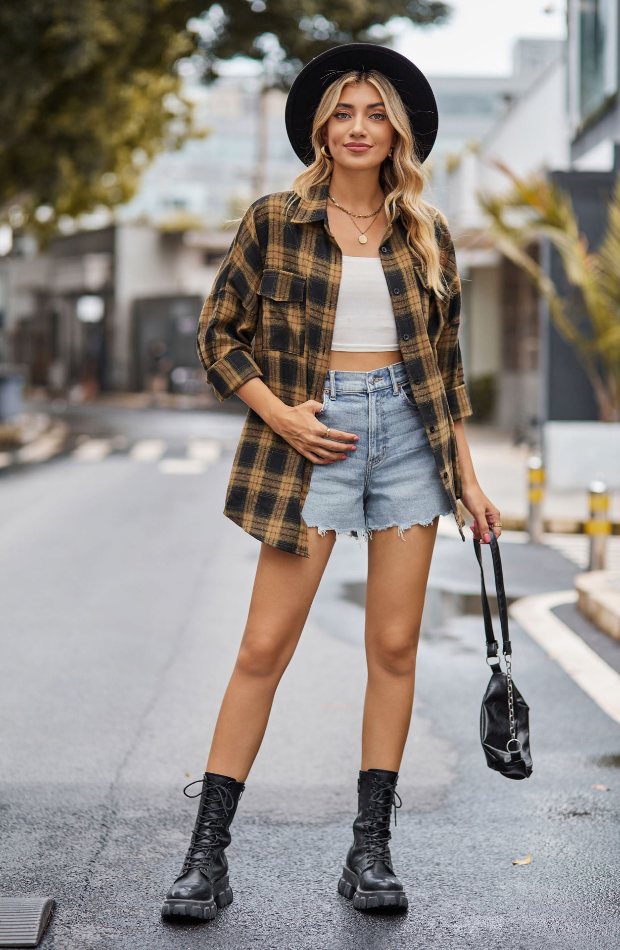 European & American Style Flannel Plaid Shirt – Long Sleeve Casual Top with Pockets