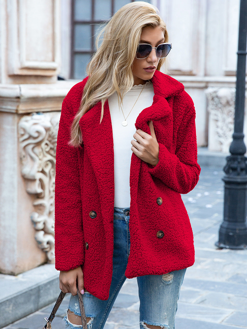 Fluffy Lapel Loose Button Warm Cardigan Outwear