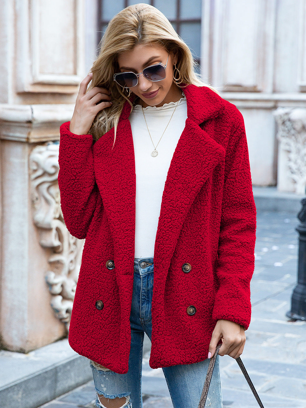 Fluffy Lapel Loose Button Warm Cardigan Outwear