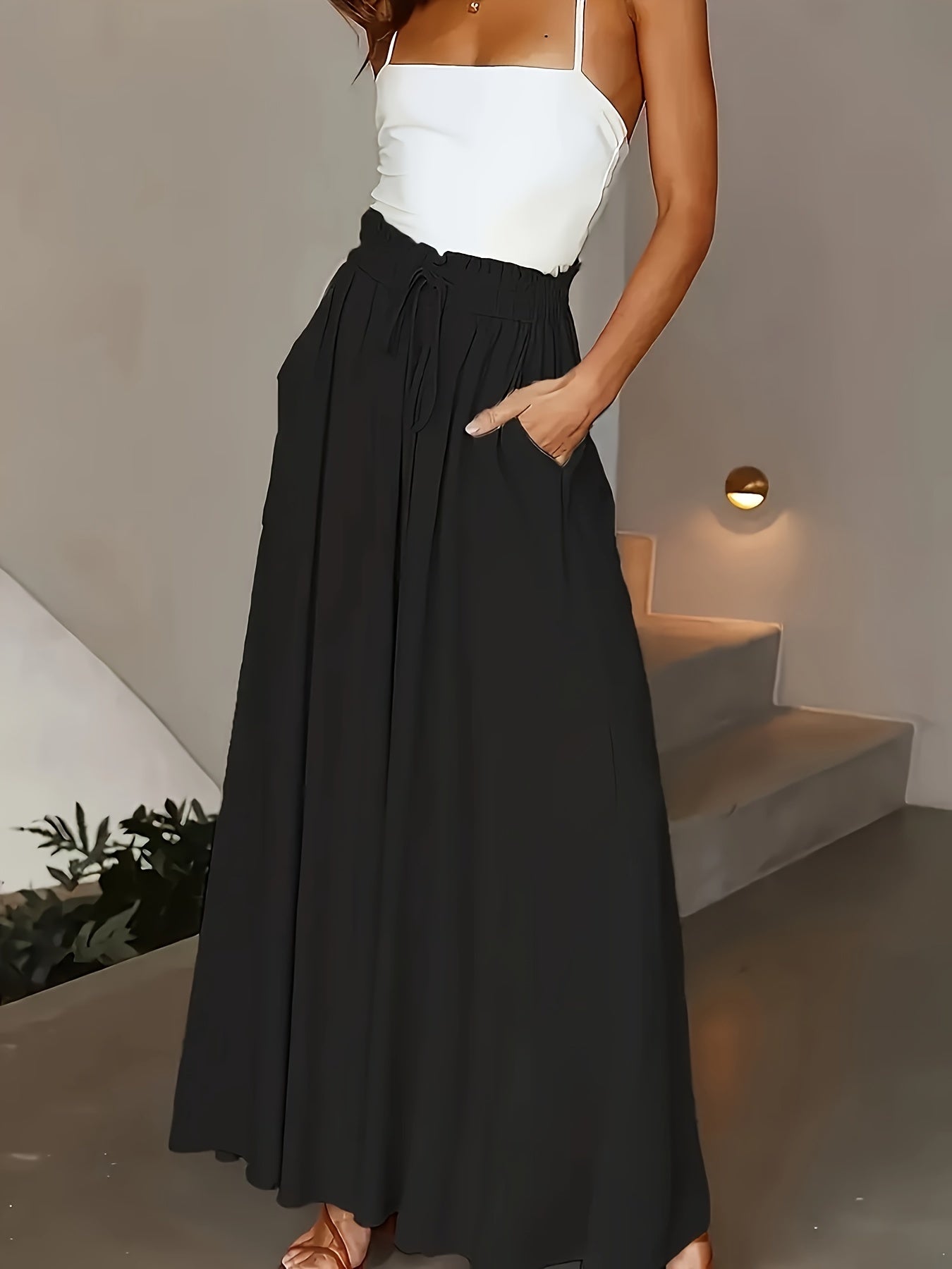 Casual Wide Leg Drawstring Pants – Long Length