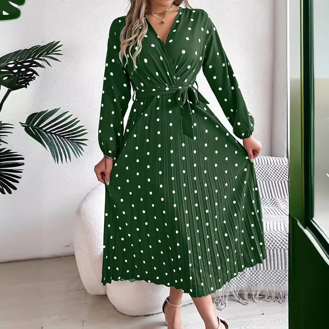 High-Waist Pleated Dot Skirt – Trendy Street Fashion