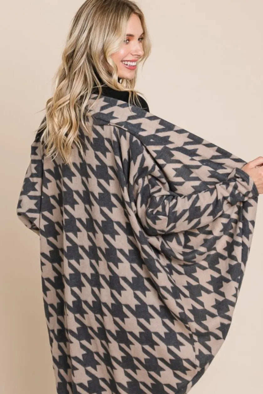 Houndstooth Open Front Knit Cardigan