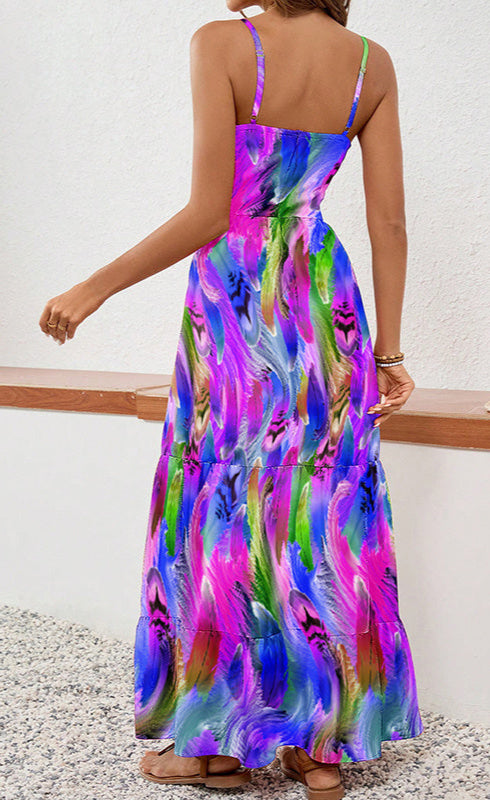 Sleeveless Boho Maxi Dress Spaghetti Strap Floral