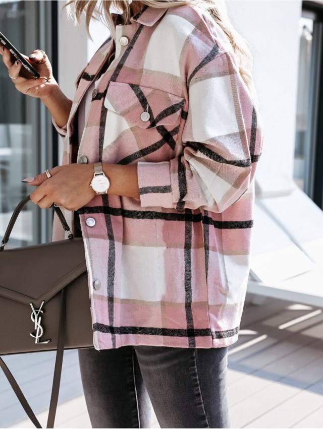Warm Plaid Long Sleeve Jacket