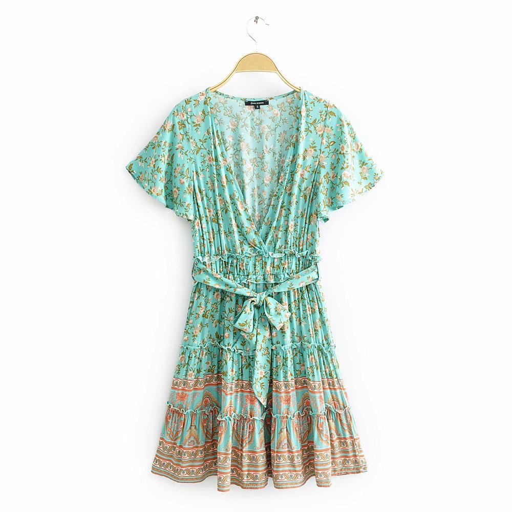 V-Neck Printed Dress Summer Floral Dress