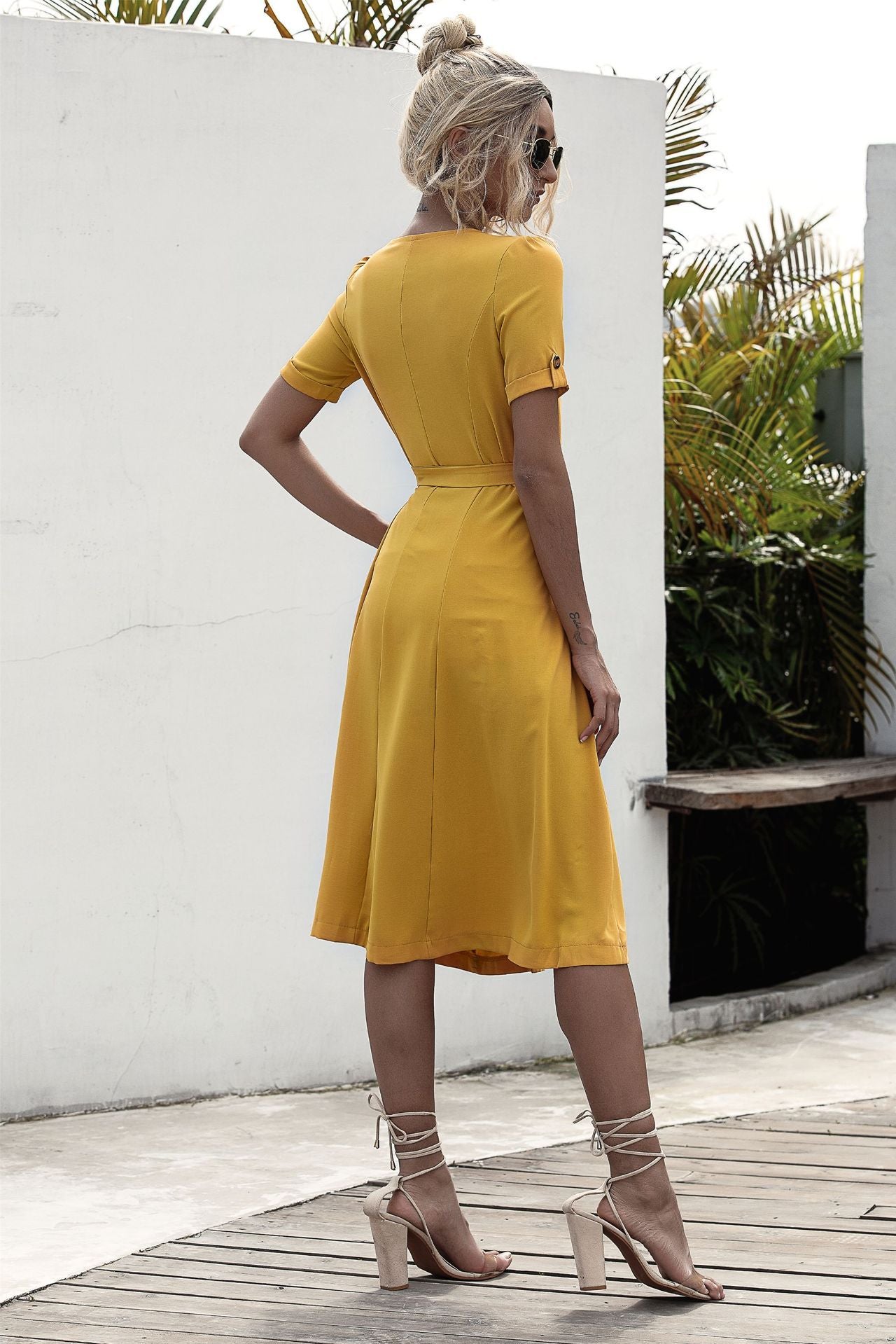 Lace-Up Button Dress